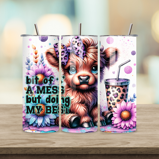 20oz Sublimation Tumbler - Bit of a mess Highland Cow