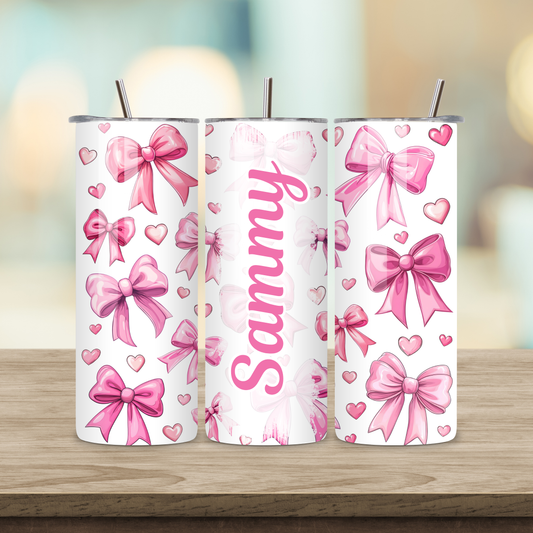 20oz Sublimation Tumbler - Hearts and Bows Personalized